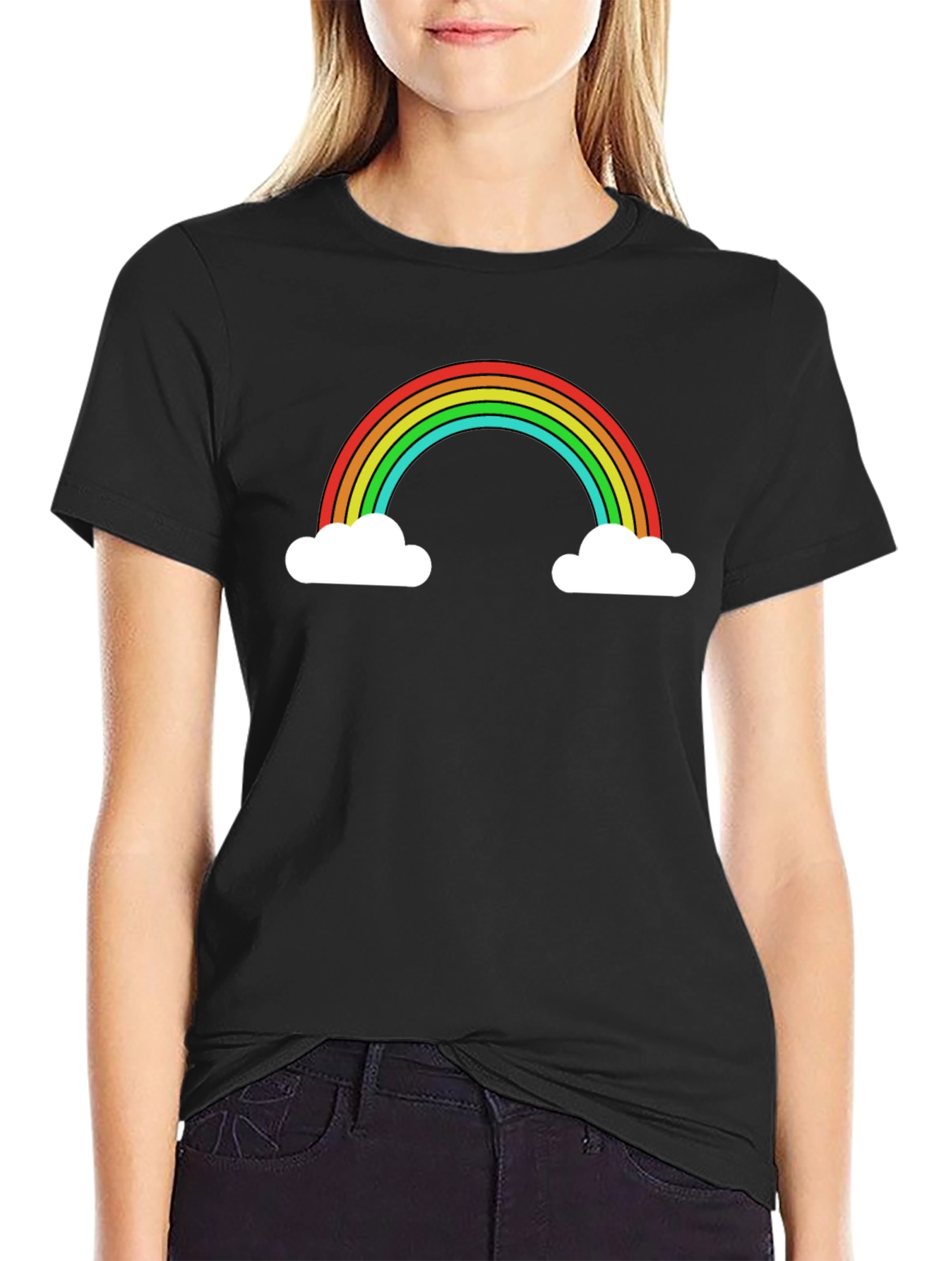 Black Rainbow Cloud Graphic Tee - Black Casual T-Shirt view 2