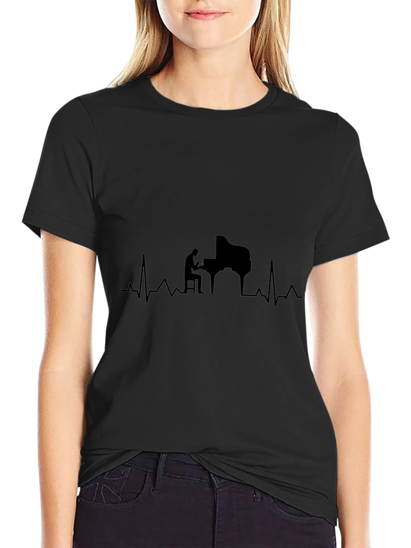 Black Piano Heartbeat T-Shirt - Music Lover's Tee view 2