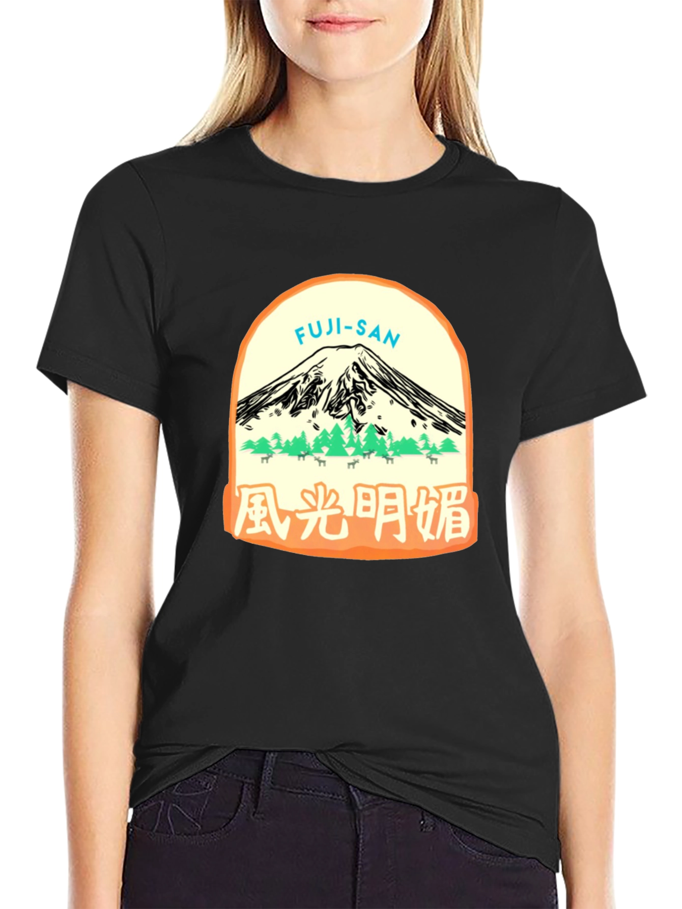 Black Fuji-San Graphic Tee - Black Cotton T-Shirt view 2