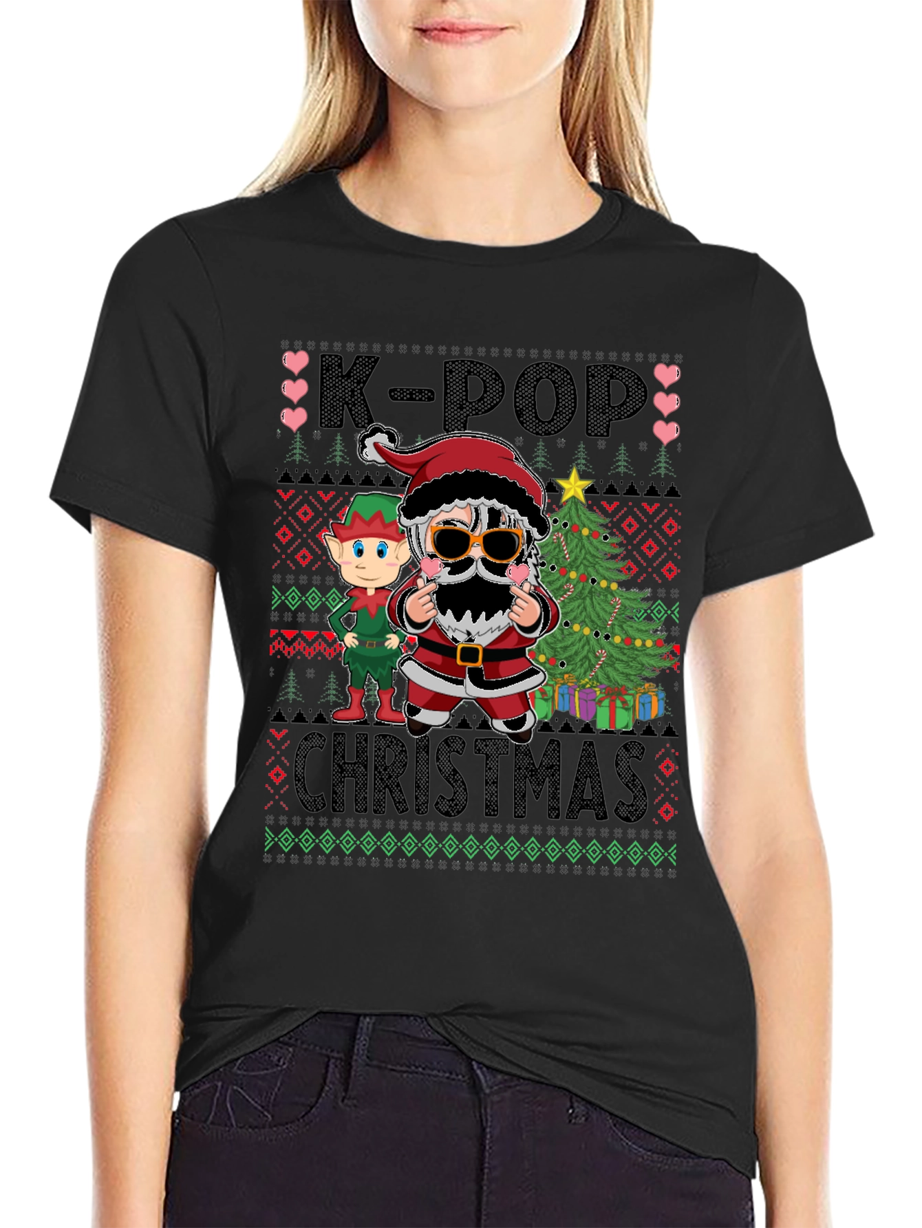 Black K-Pop Christmas T-Shirt view 2