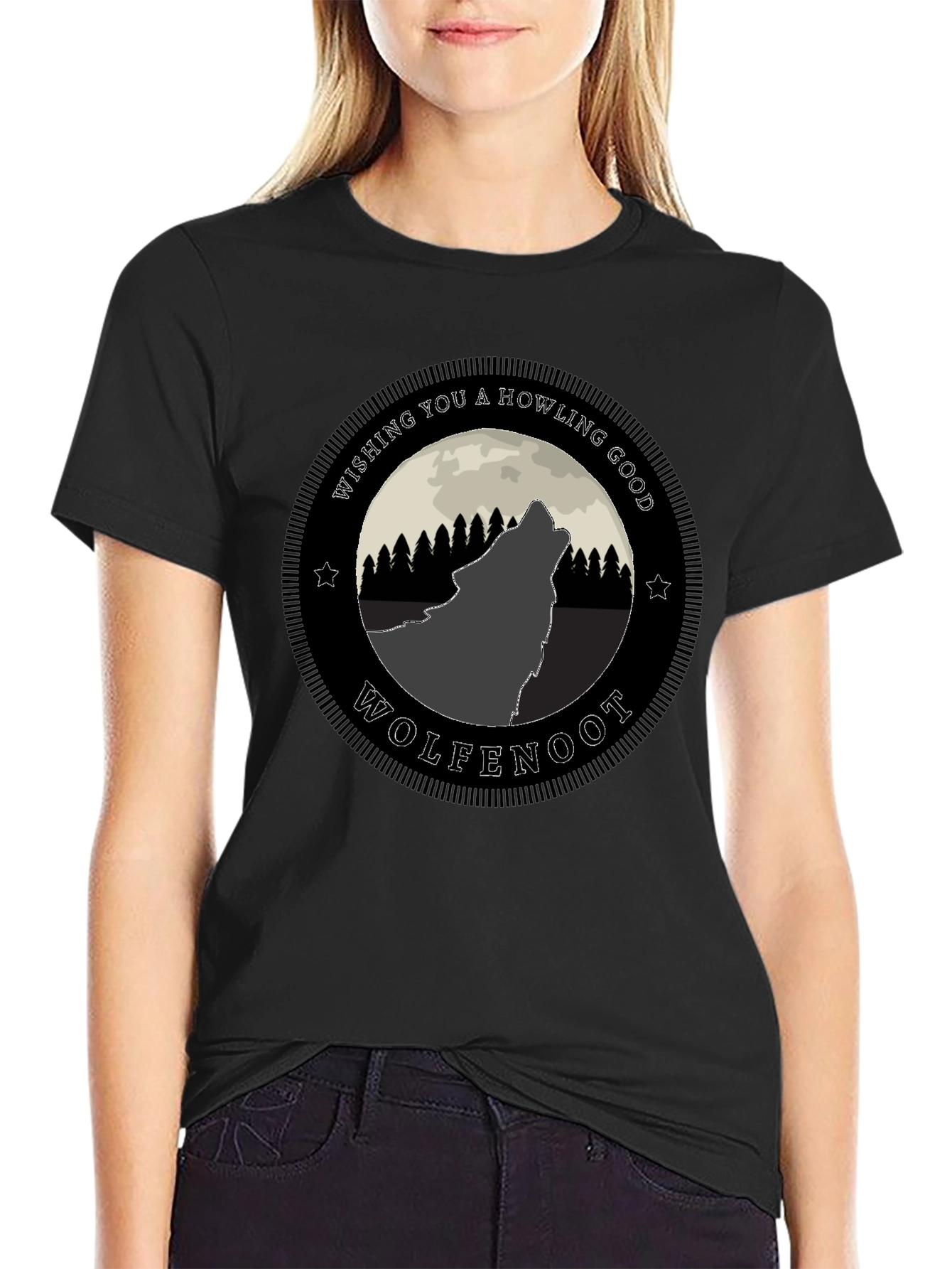 Black Wolfenoot Howling Good T-Shirt view 2