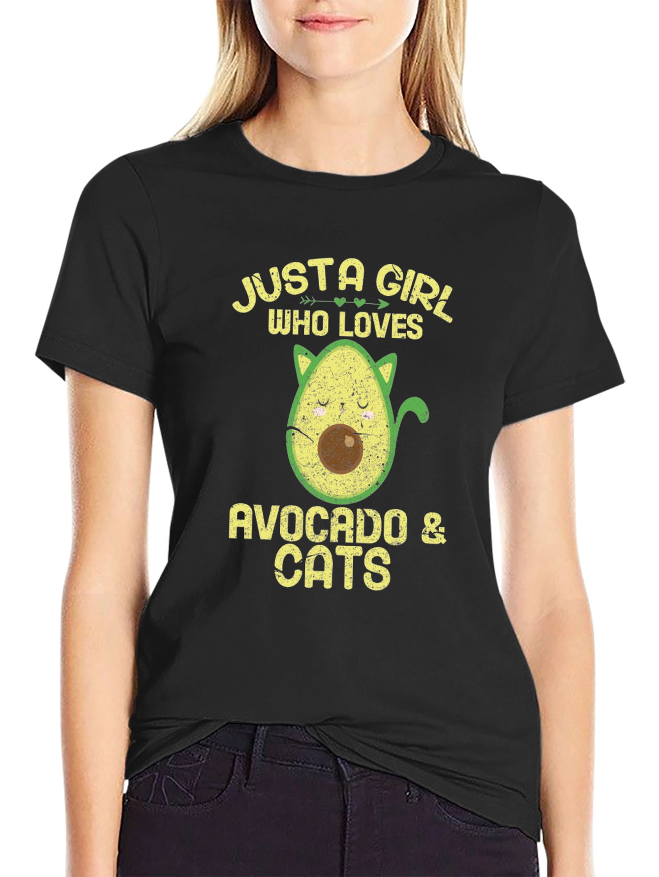 Black Avocado & Cats Graphic T-Shirt view 2