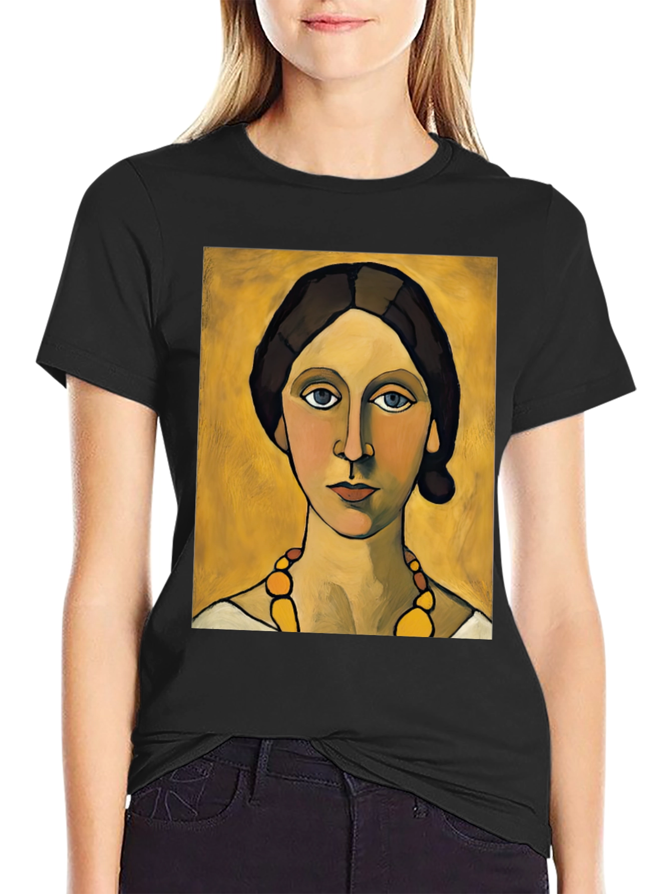 Black Woman with Necklace Portrait Graphic T-Shirt view 2