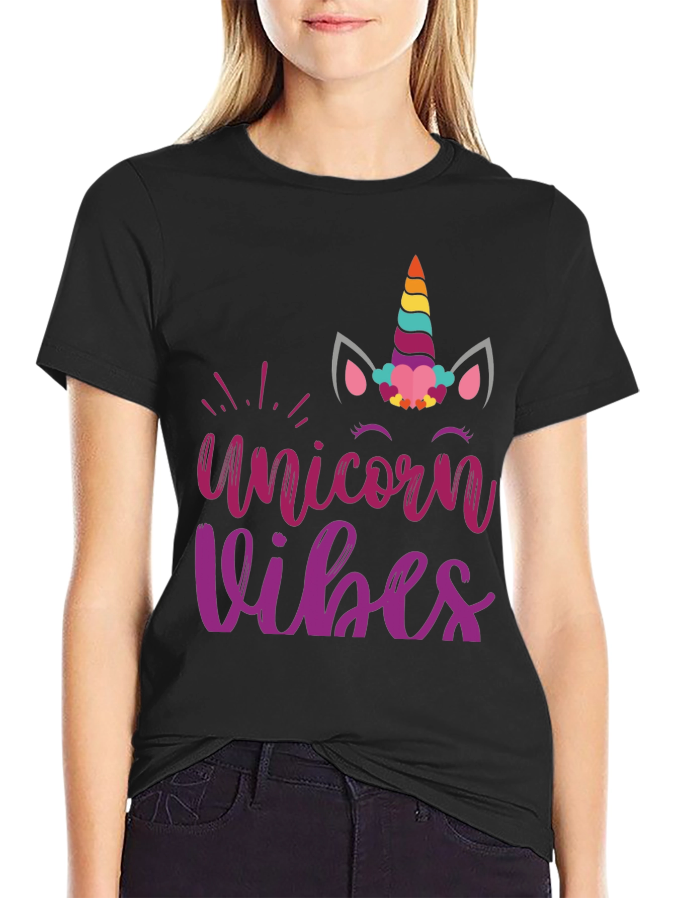 Black Unicorn Vibes Graphic T-Shirt view 2