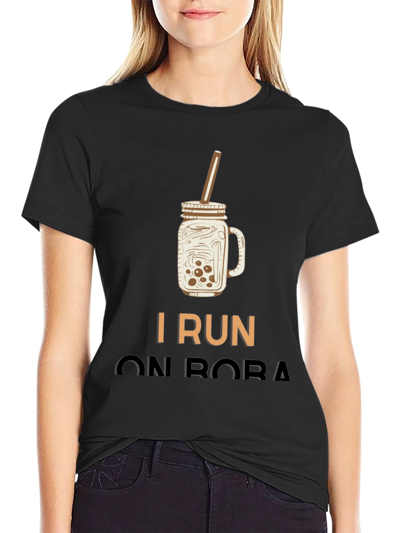 Black I Run On Boba T-Shirt view 2