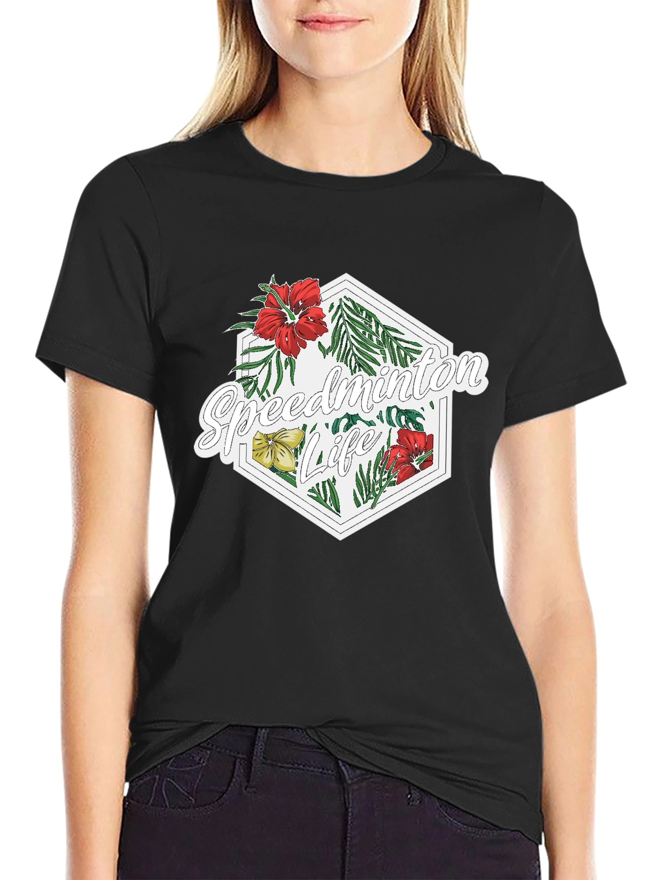 Black Speedminton Life Floral Black T-Shirt view 2