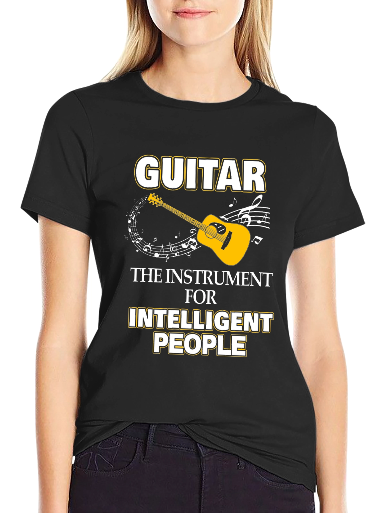 Black Guitar Intelligent People Black T-Shirt view 2