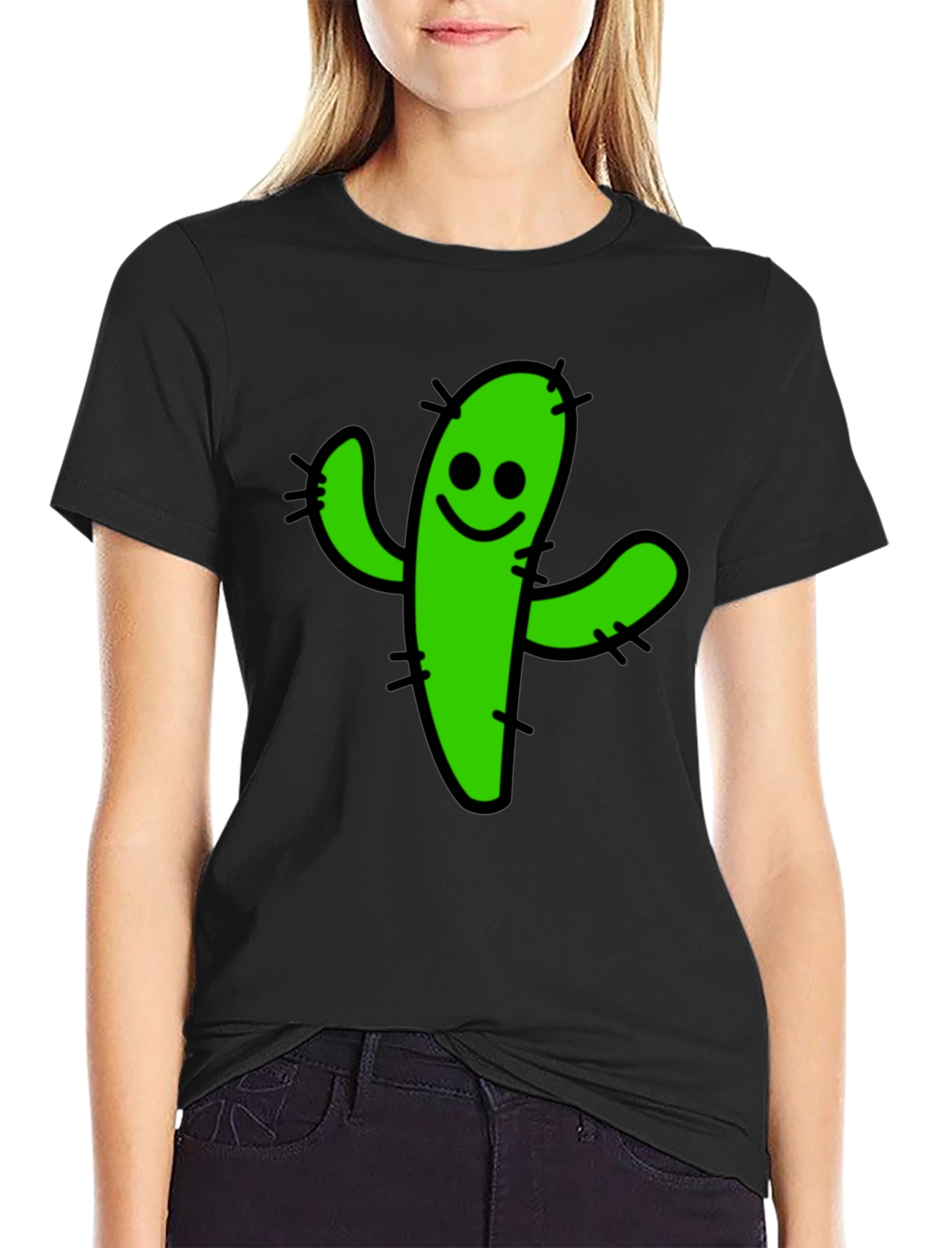Black Funny Cactus Graphic T-Shirt - Black Cotton Tee view 2