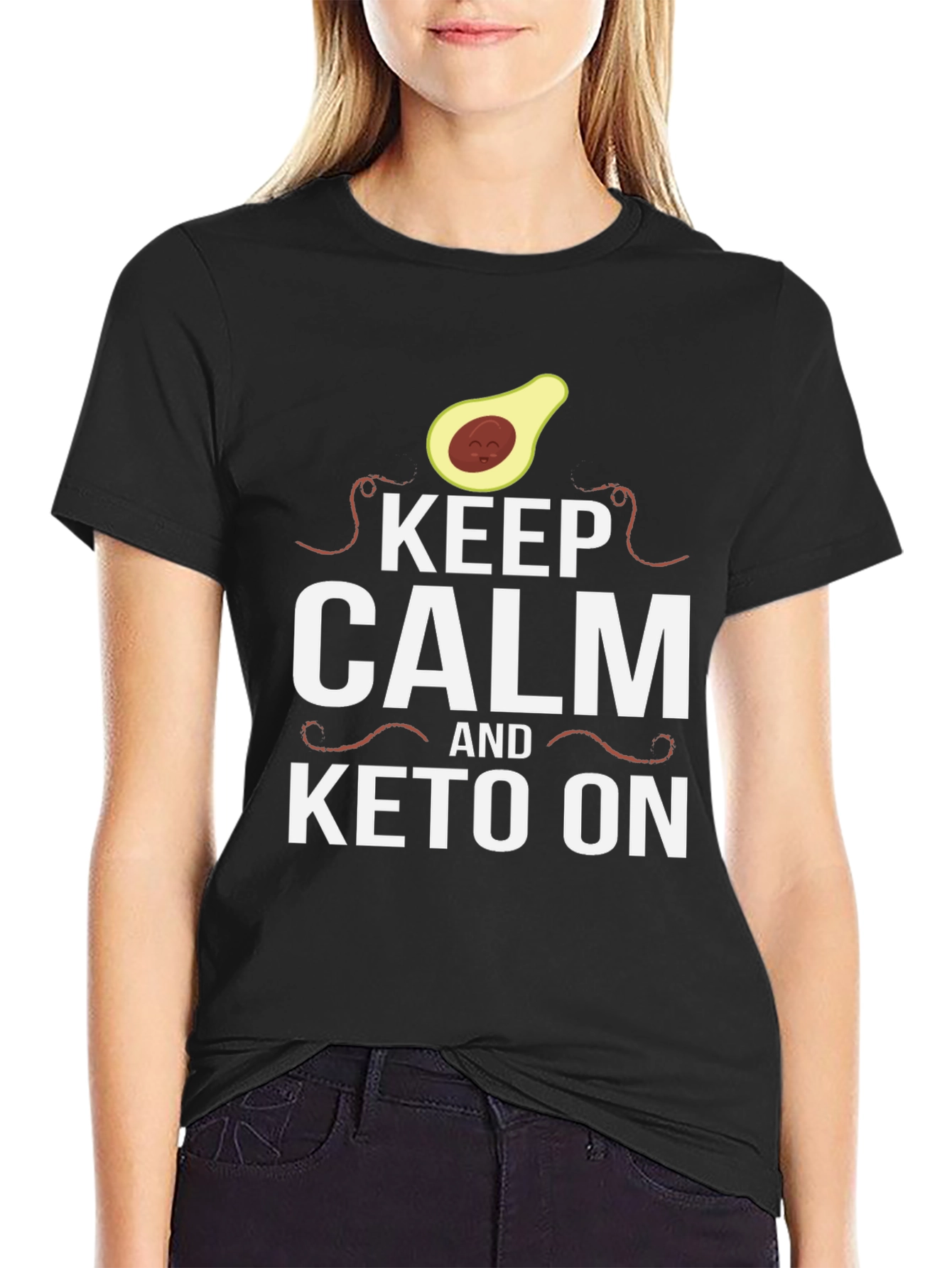 Black Keep Calm and Keto On Black T-Shirt view 2