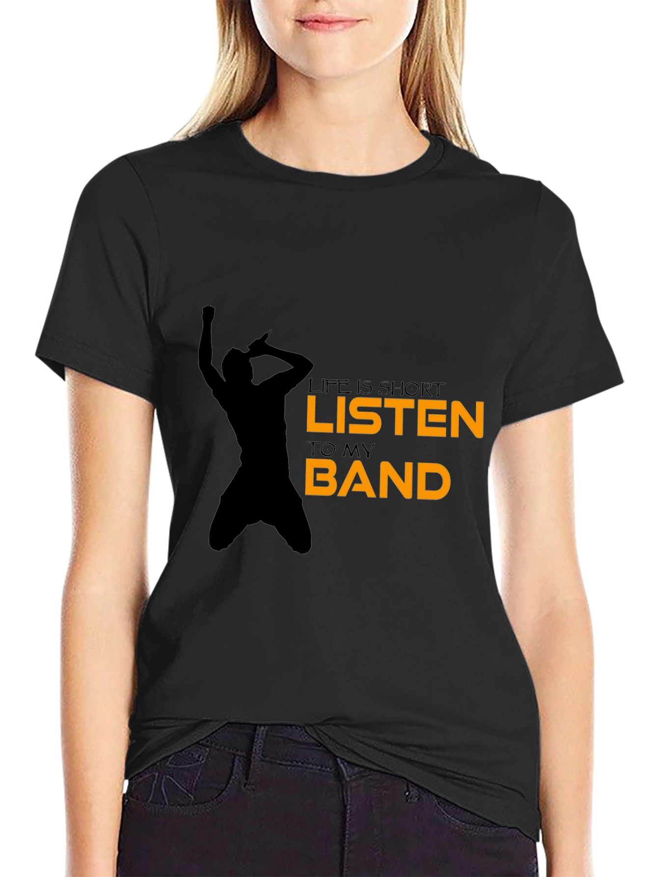 Black Life Is Short Listen to My Band Black T-Shirt view 2