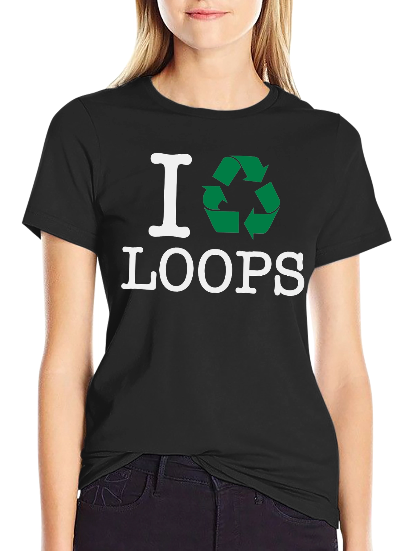 Black I Recycle Loops T-Shirt - Eco Friendly Fashion view 2