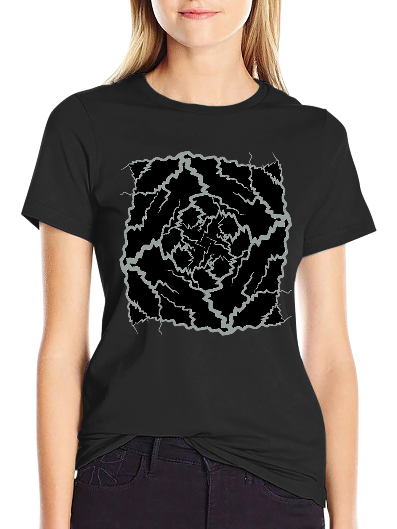 Black Abstract Lightning Bolt Graphic Black Tee view 2