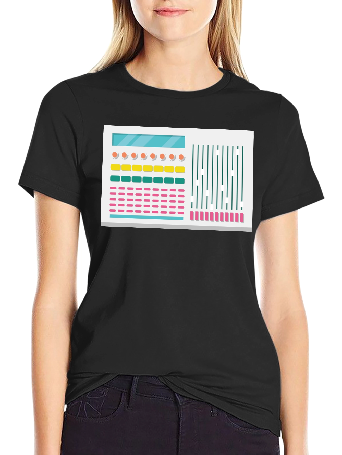 Black Synthesizer Graphic Tee - Retro Electronic Music Shirt view 2