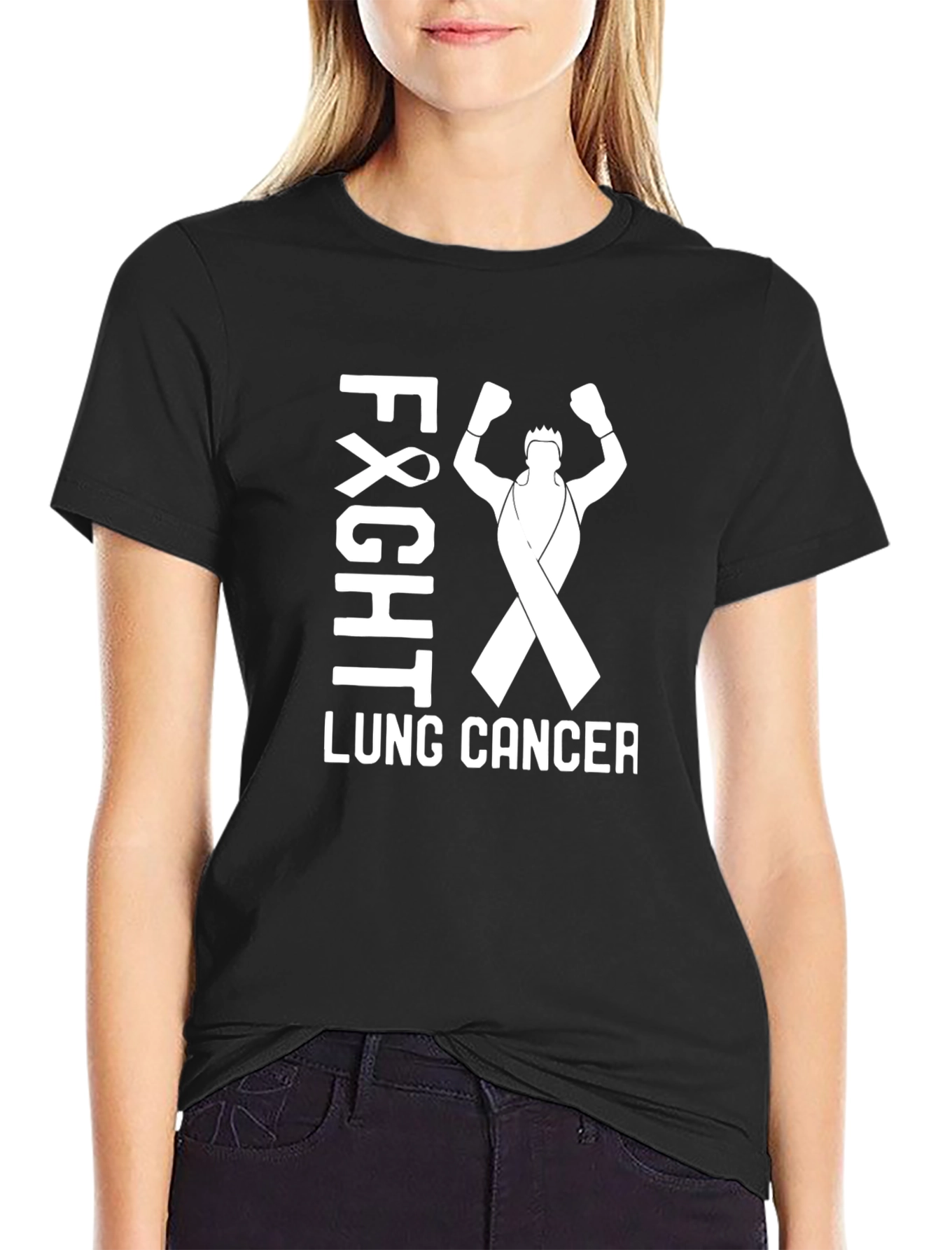 Black Fight Lung Cancer Awareness T-Shirt view 2
