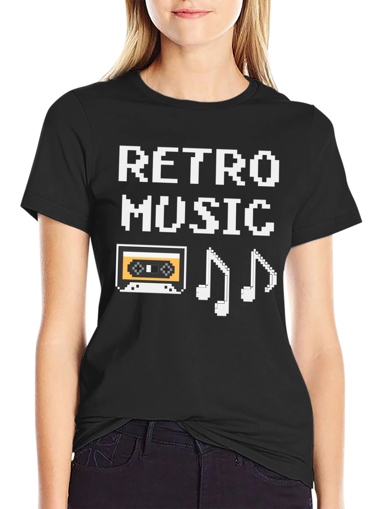 Black Retro Music Pixel T-Shirt - Vintage 8-Bit Style! view 2