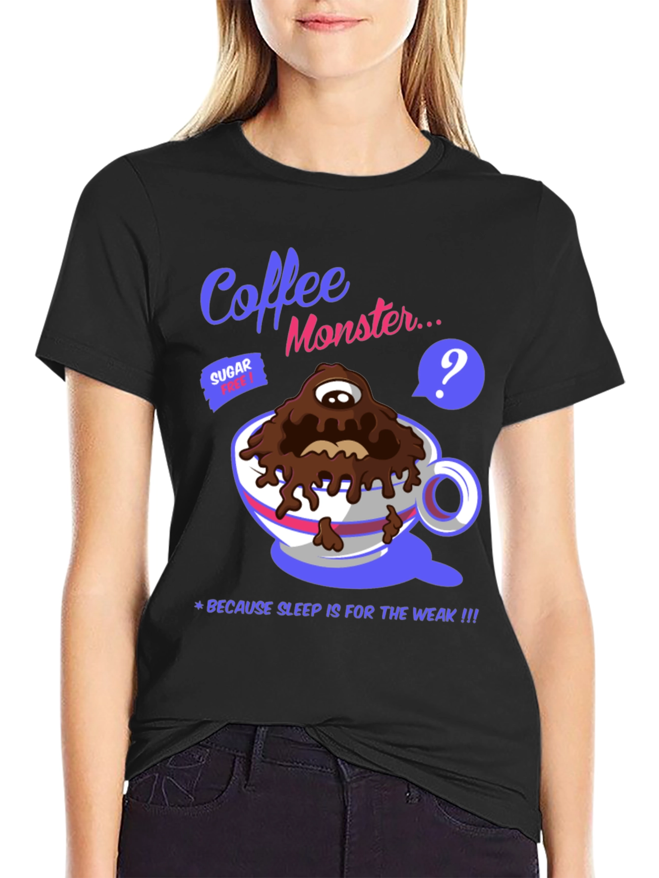 Black Coffee Monster Graphic T-Shirt - Sleep is for the Weak! view 2