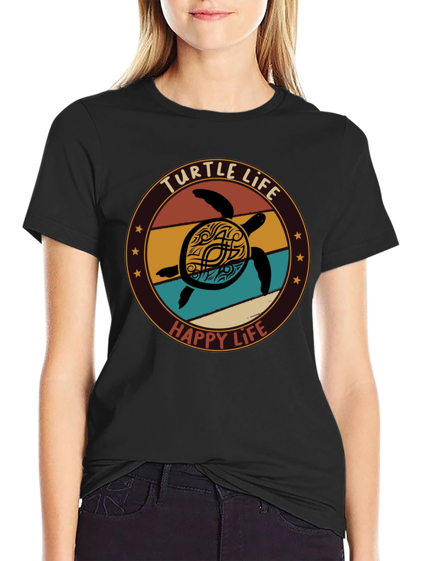 Black Turtle Life T-Shirt - Happy Life Tee view 2