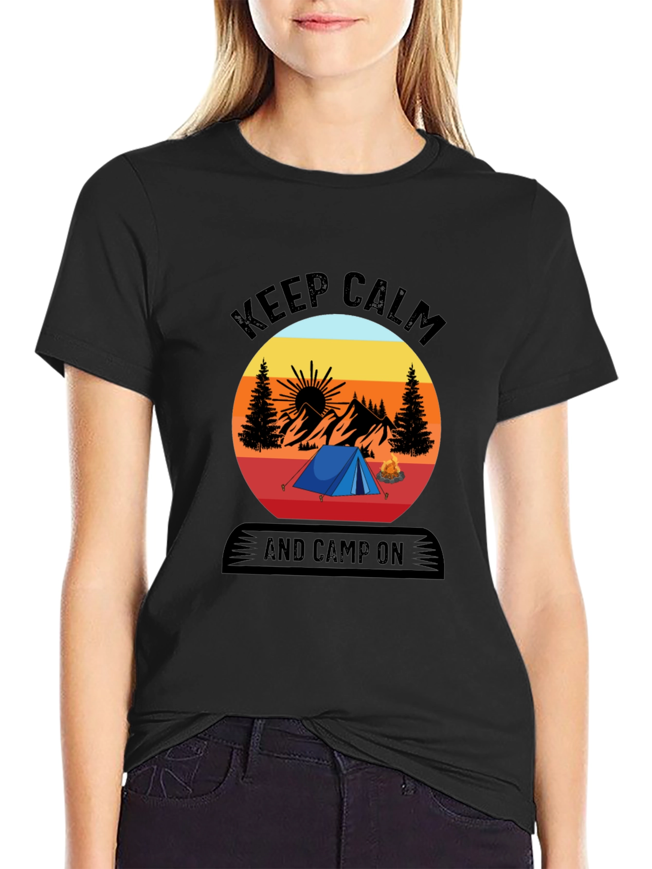 Black Keep Calm and Camp On T-Shirt view 2