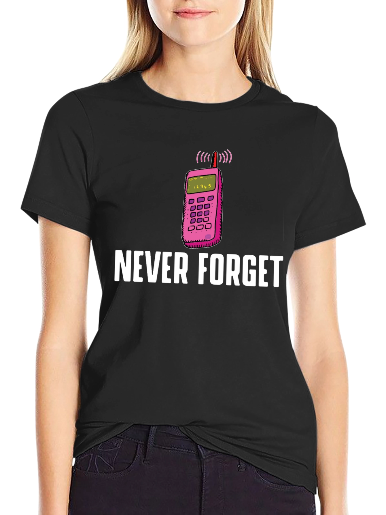 Black Retro Phone T-Shirt - Never Forget view 2