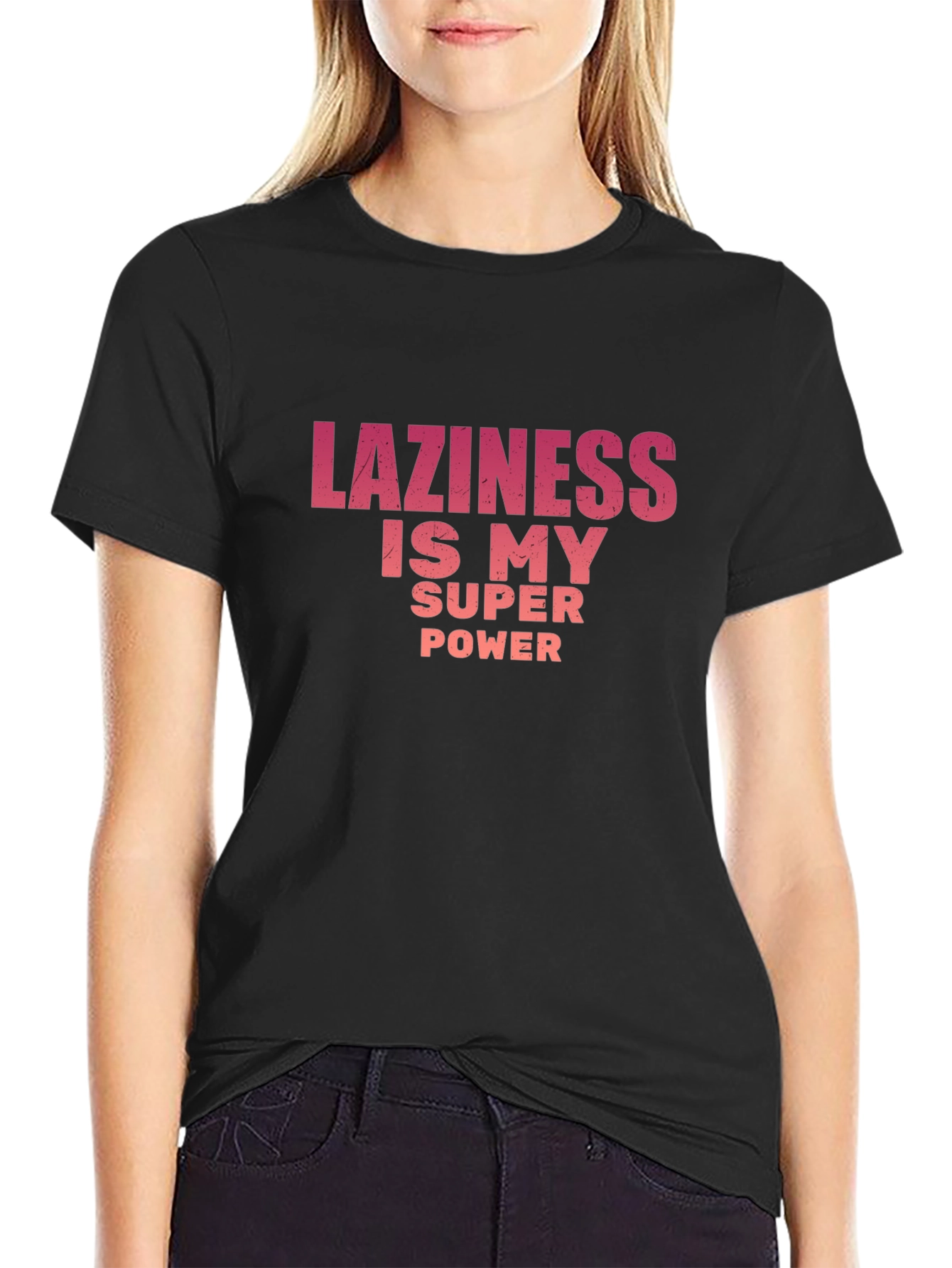 Black Funny Laziness is My Super Power Graphic T-Shirt view 2
