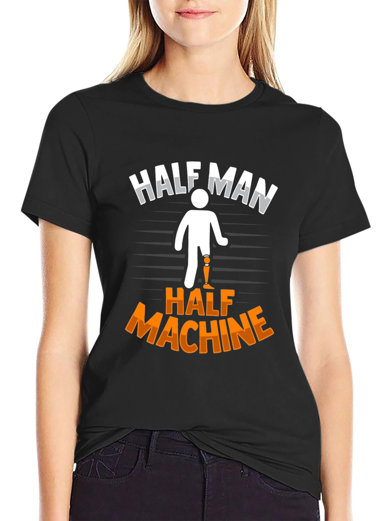 Black Half Man Half Machine Graphic Tee view 2