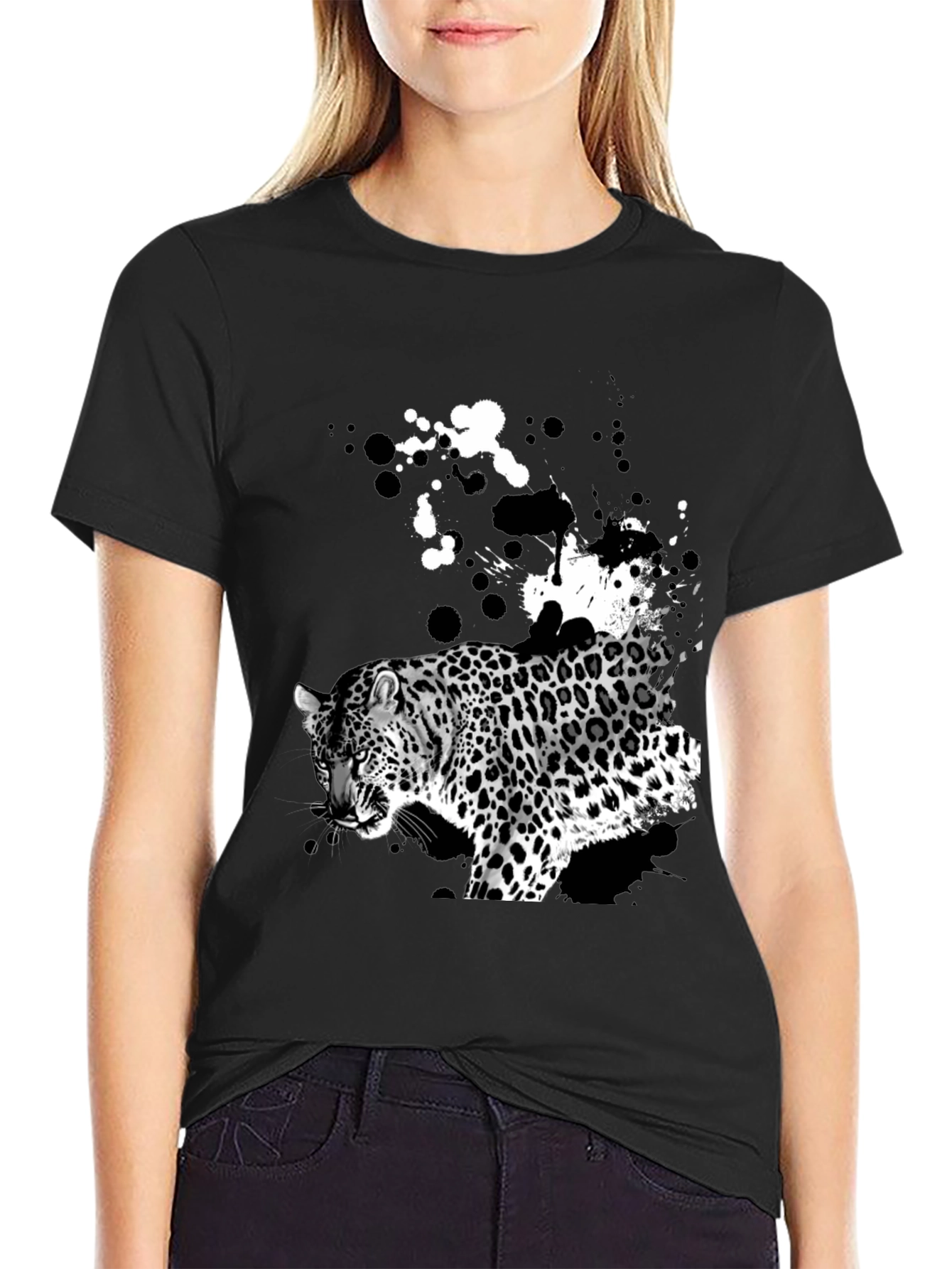 Black Leopard Print Graphic Tee view 2