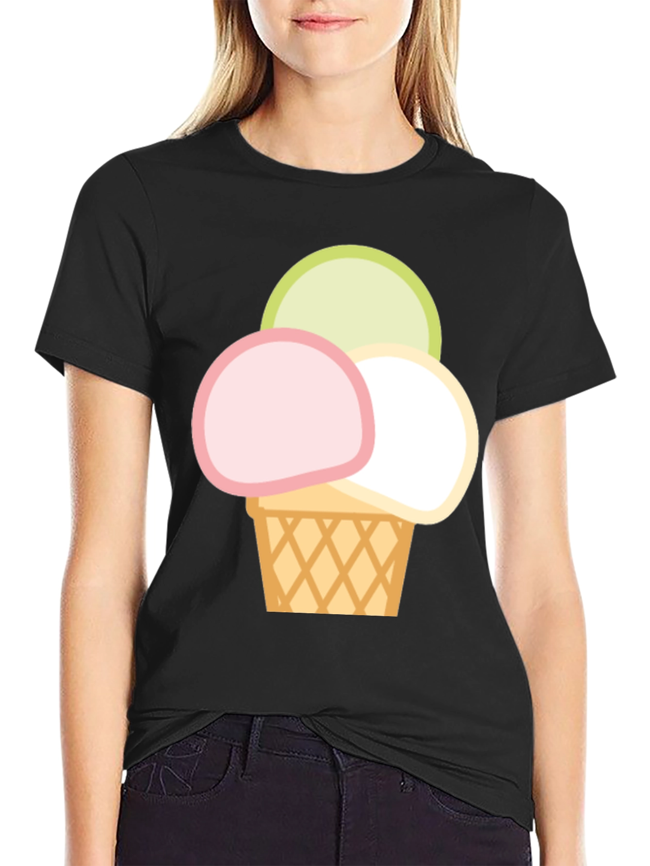 Black Ice Cream Scoop Graphic Tee - Casual Cotton T-Shirt view 2