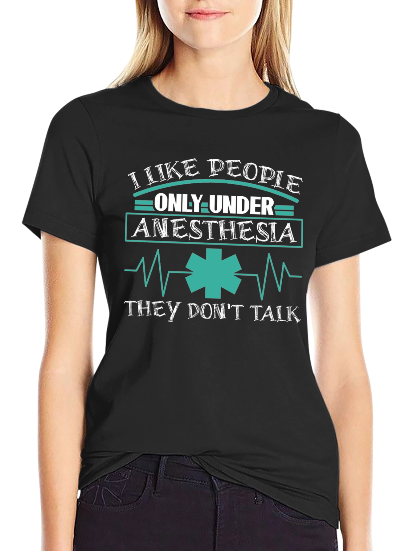 Black I Like People Only Under Anesthesia T-Shirt view 2