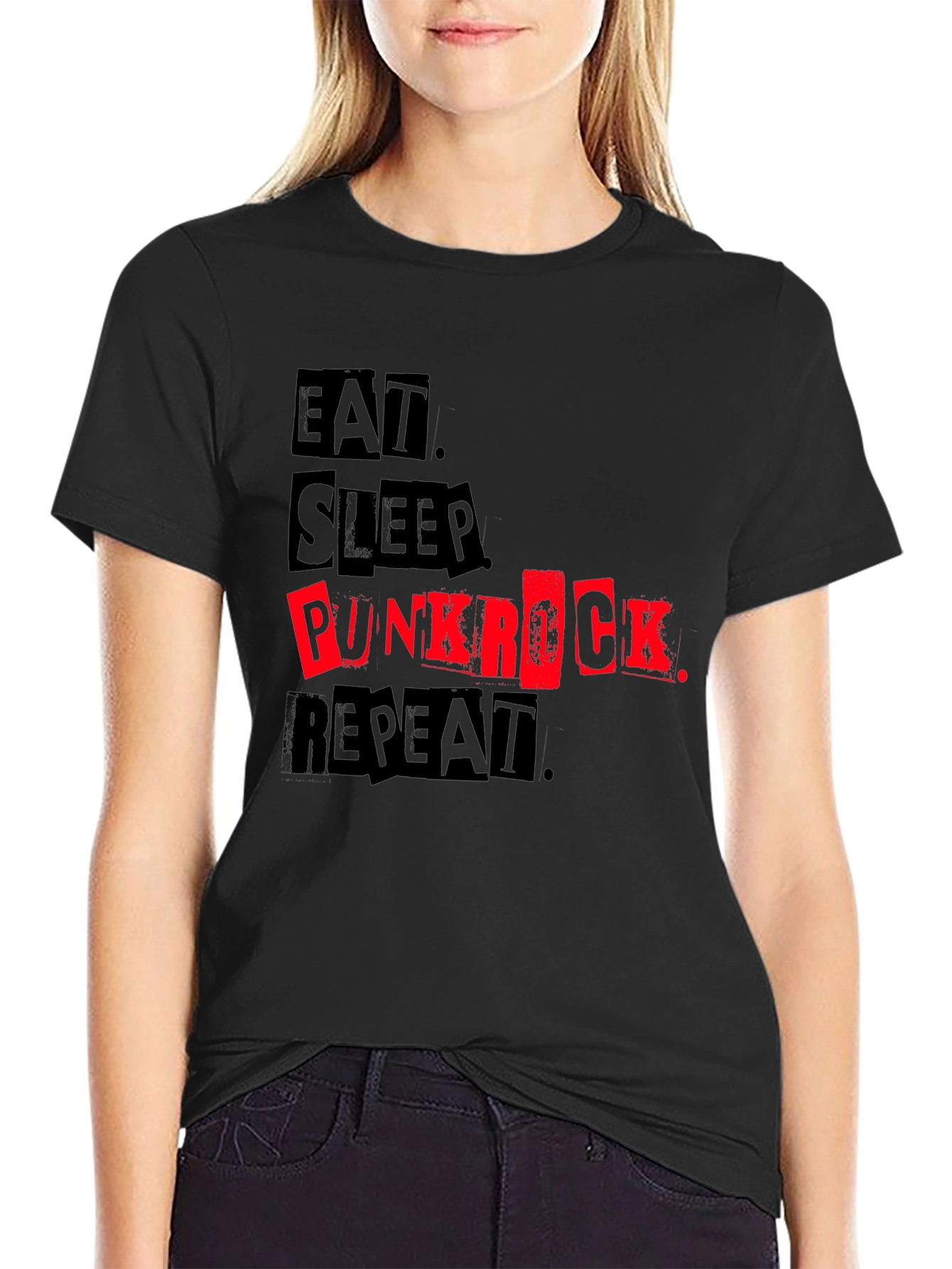 Black Eat Sleep Punk Rock Repeat Black Tee view 2