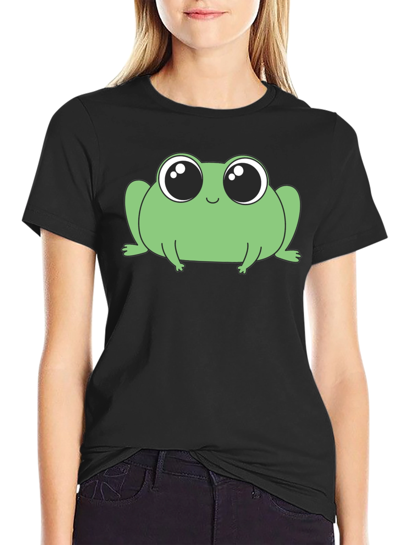 Black Cute Frog Graphic T-Shirt - Soft Cotton Blend view 2