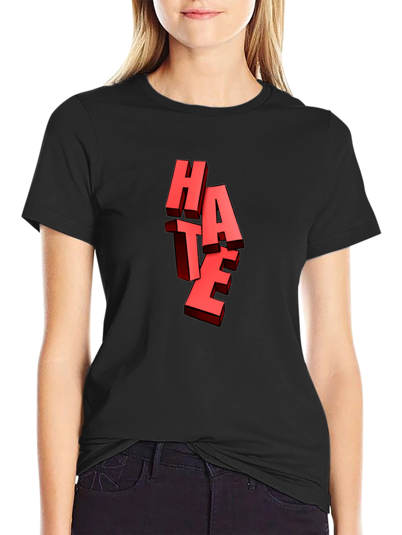 Black Bold "HATE" Graphic Tee - Edgy Statement Shirt view 2