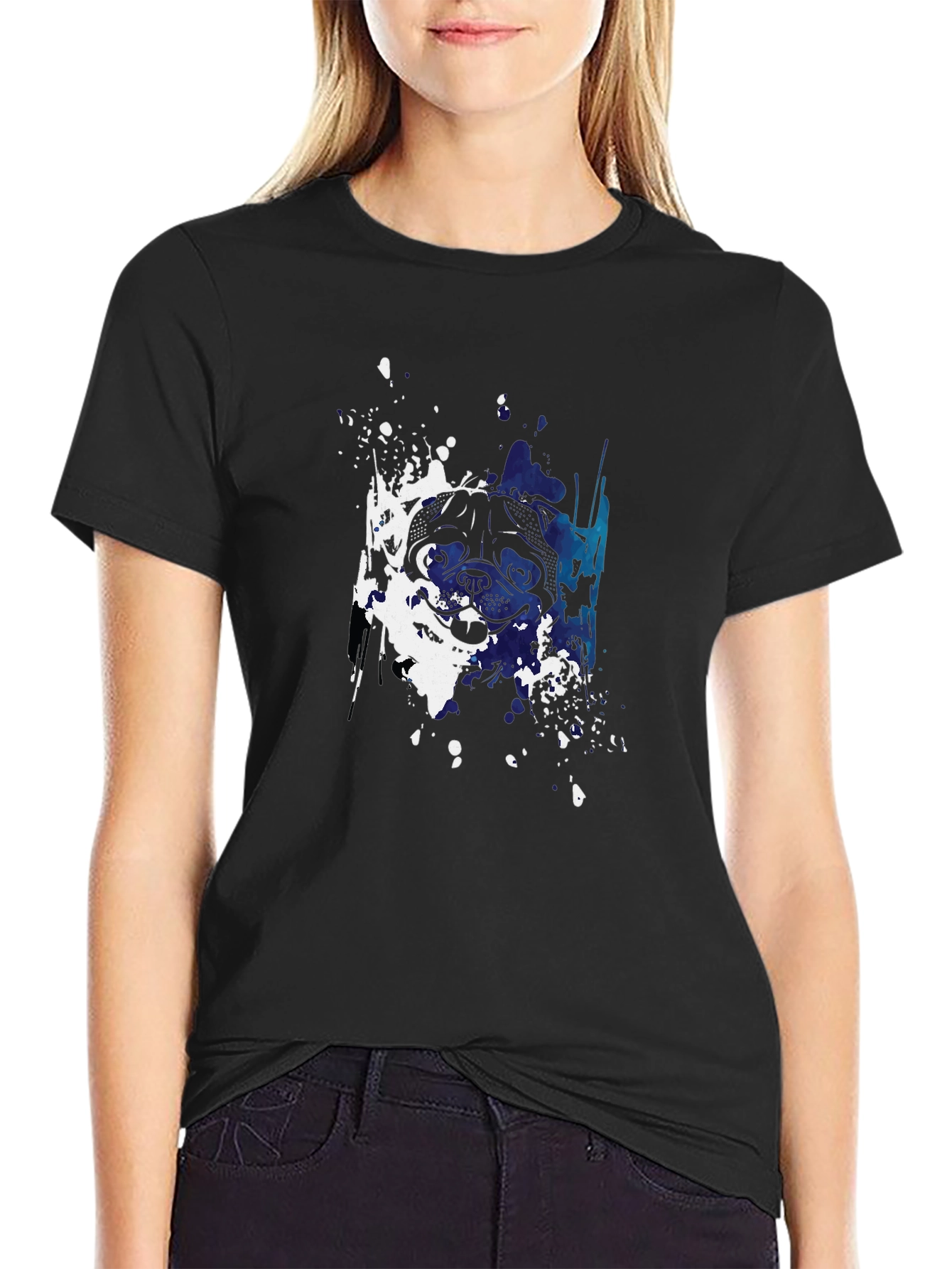 Black Dog Splatter Art Black T-Shirt view 2