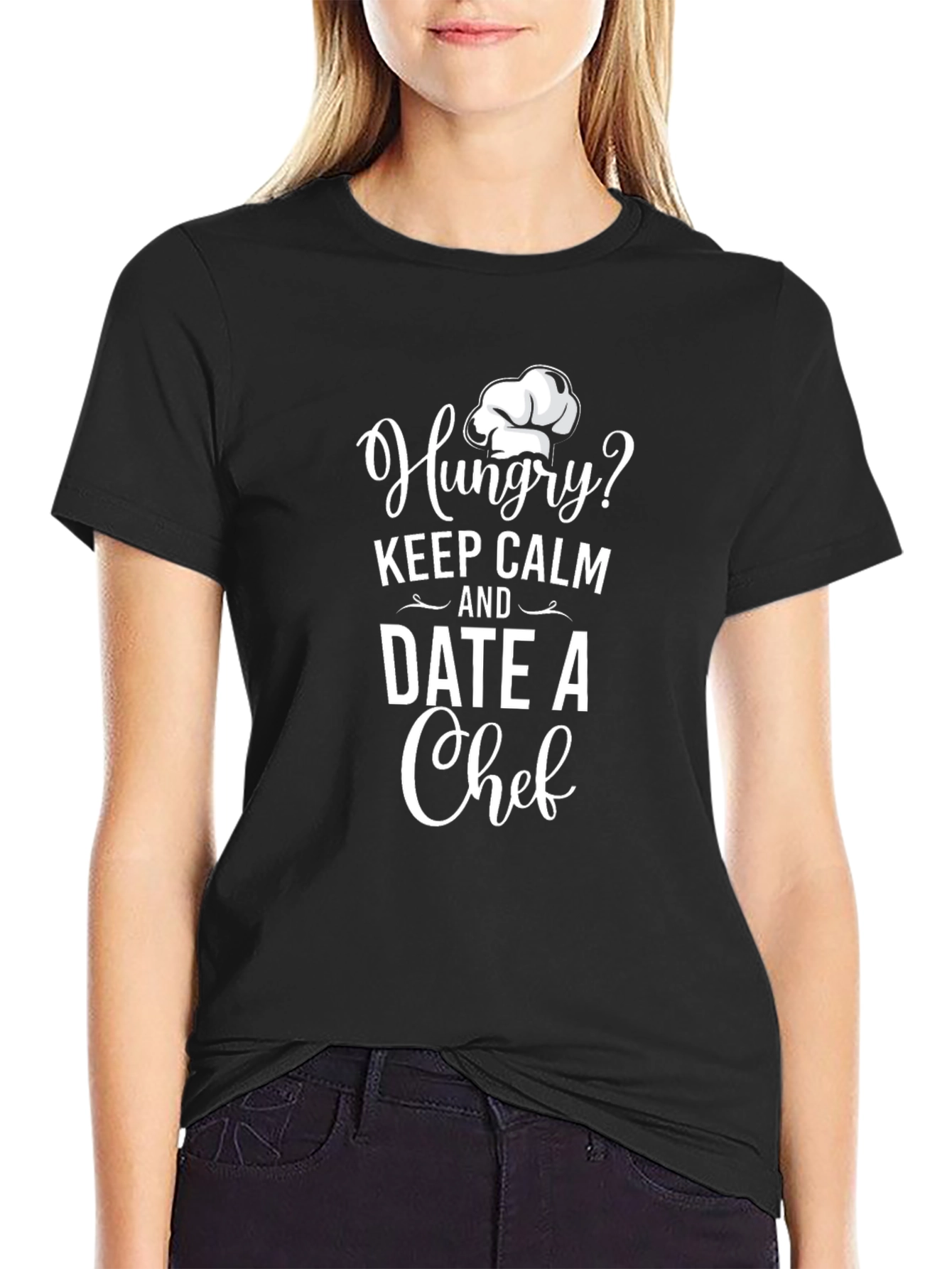 Black Funny Hungry? Date a Chef Black T-Shirt view 2