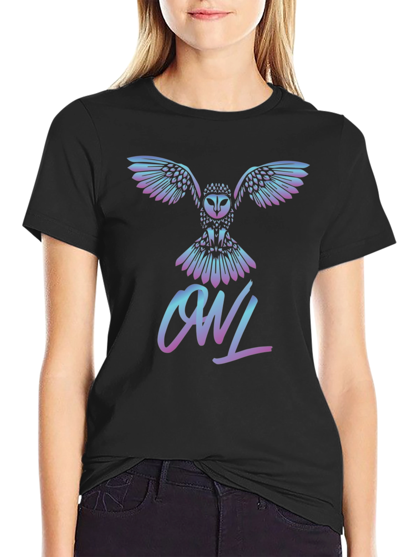 Black Owl Graphic T-Shirt - Stylish Crew Neck Tee view 2