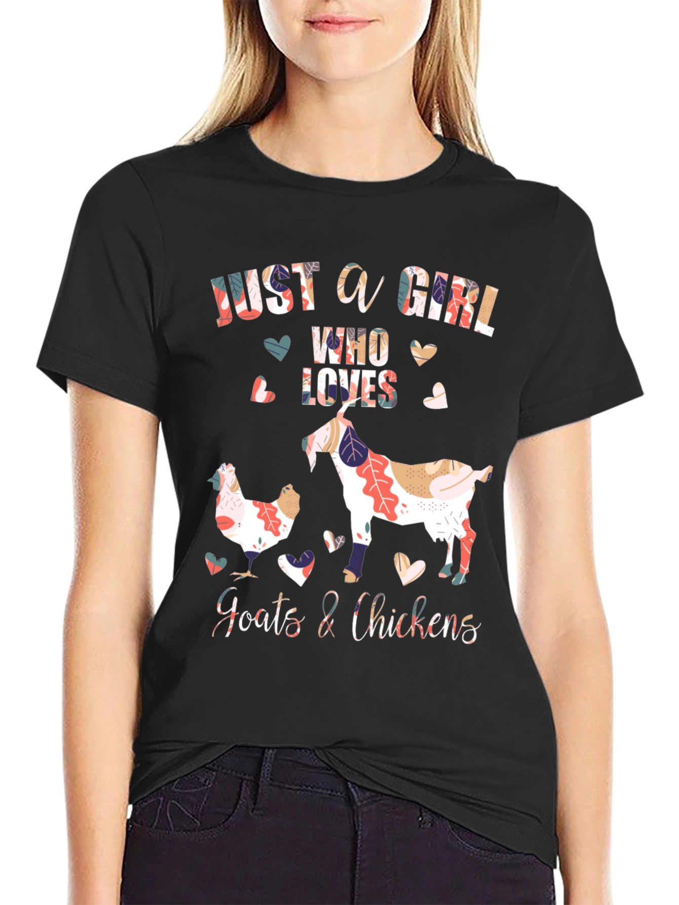 Black Just A Girl Who Loves Goats & Chickens Graphic T-Shirt view 2