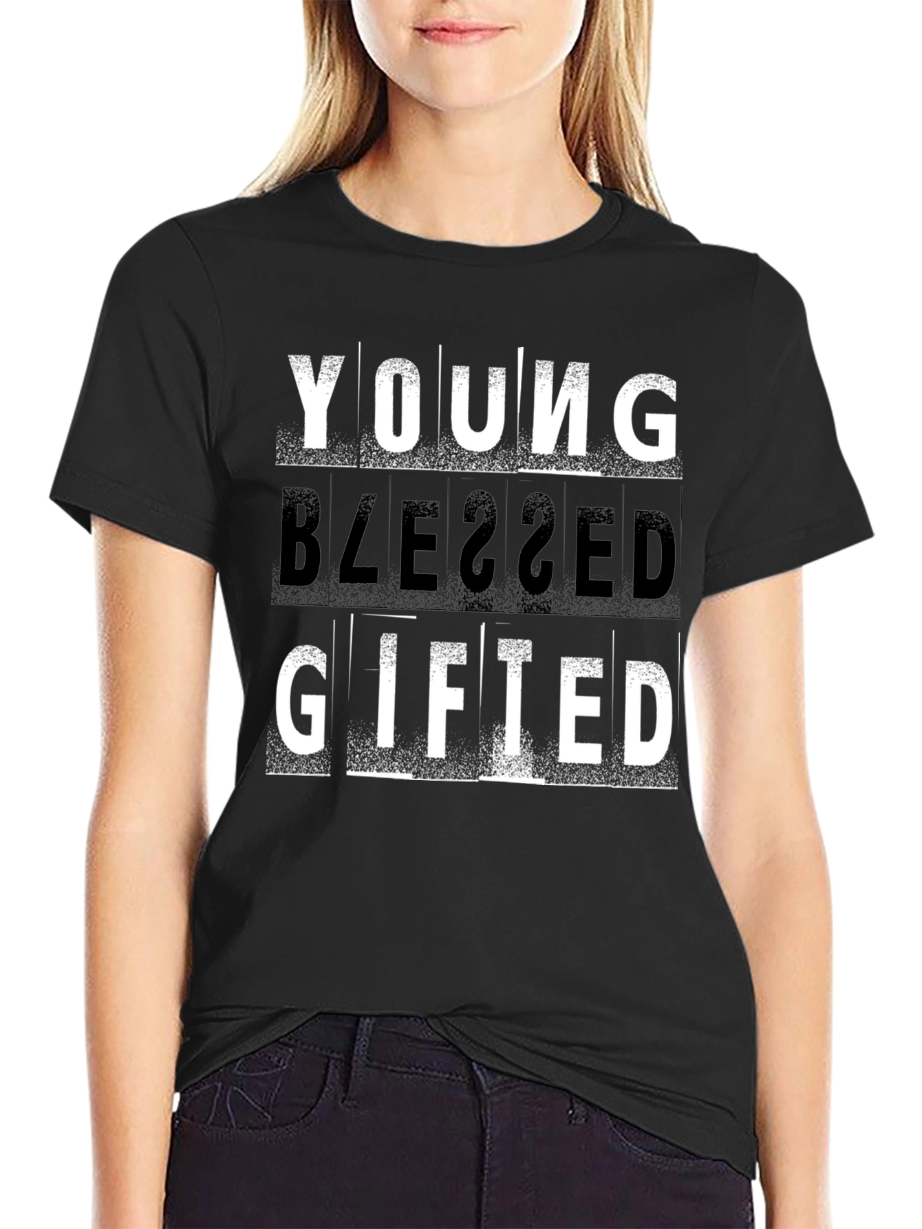 Black Young Blessed Gifted T-Shirt view 2