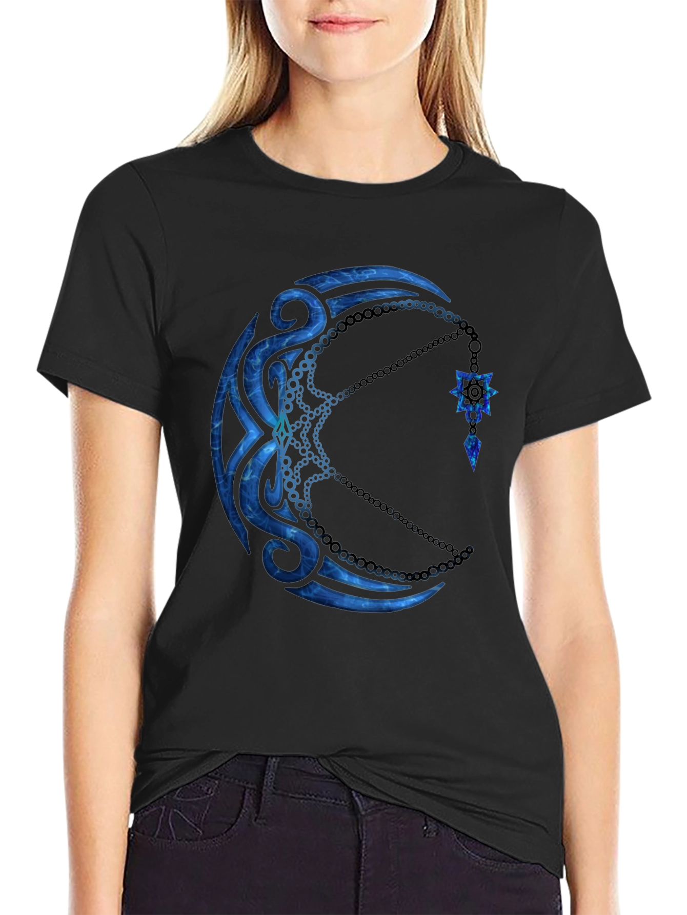 Black Tribal Moon Graphic Black T-Shirt view 2