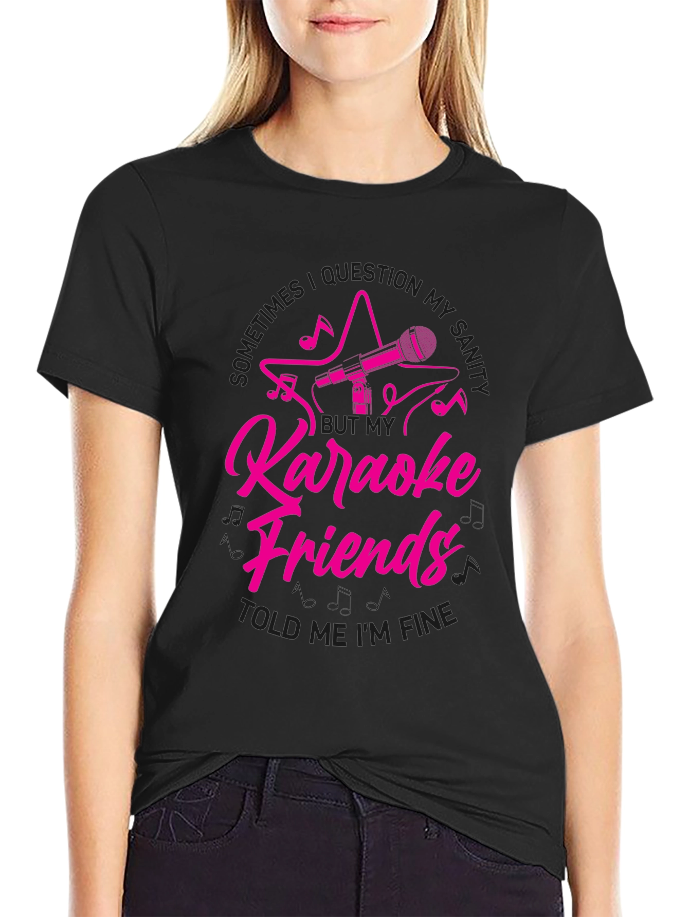 Black Karaoke Friends Funny Graphic Tee Shirt view 2