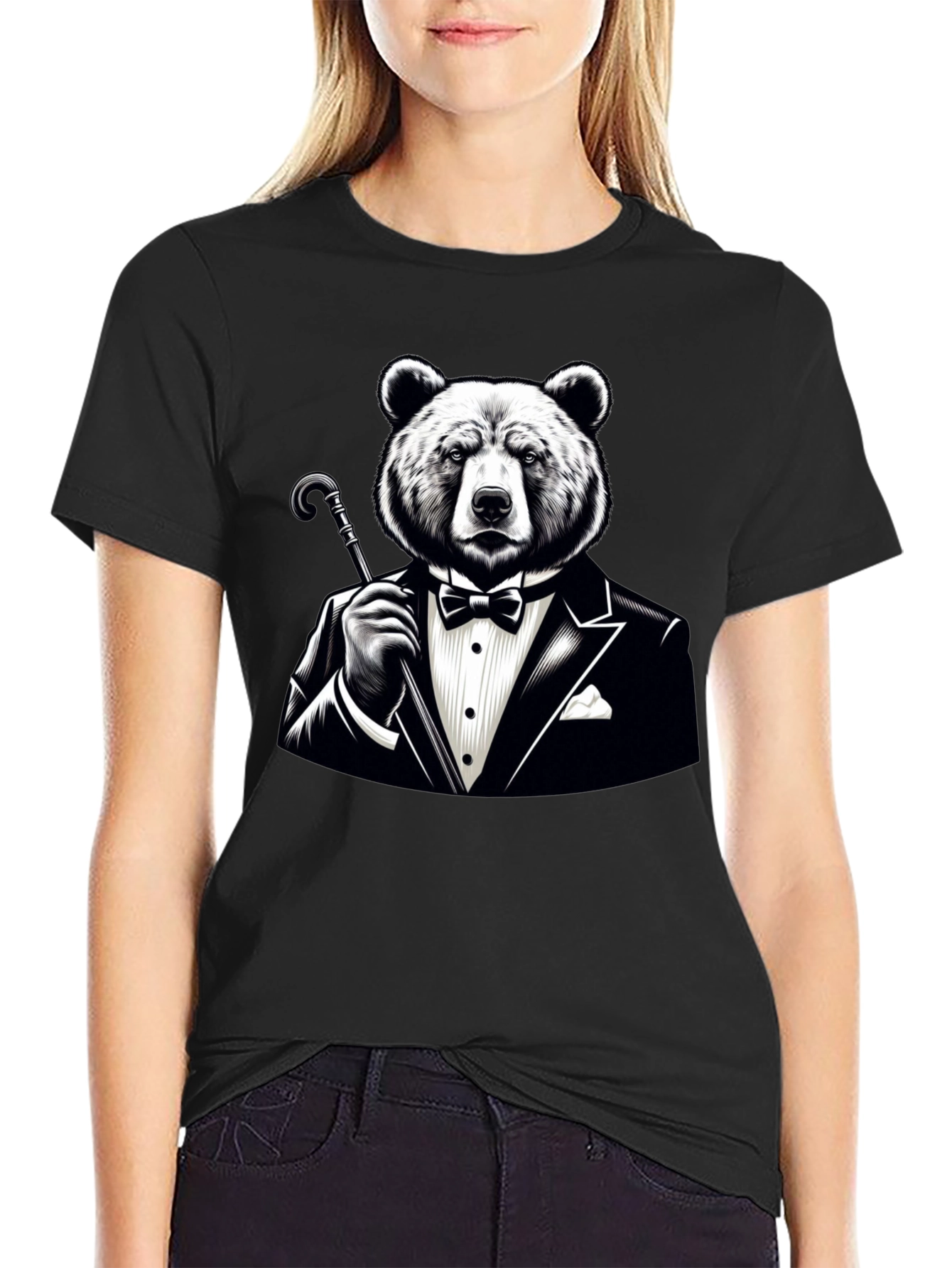 Black Bear in Tuxedo Graphic T-Shirt - Stylish Novelty Tee view 2
