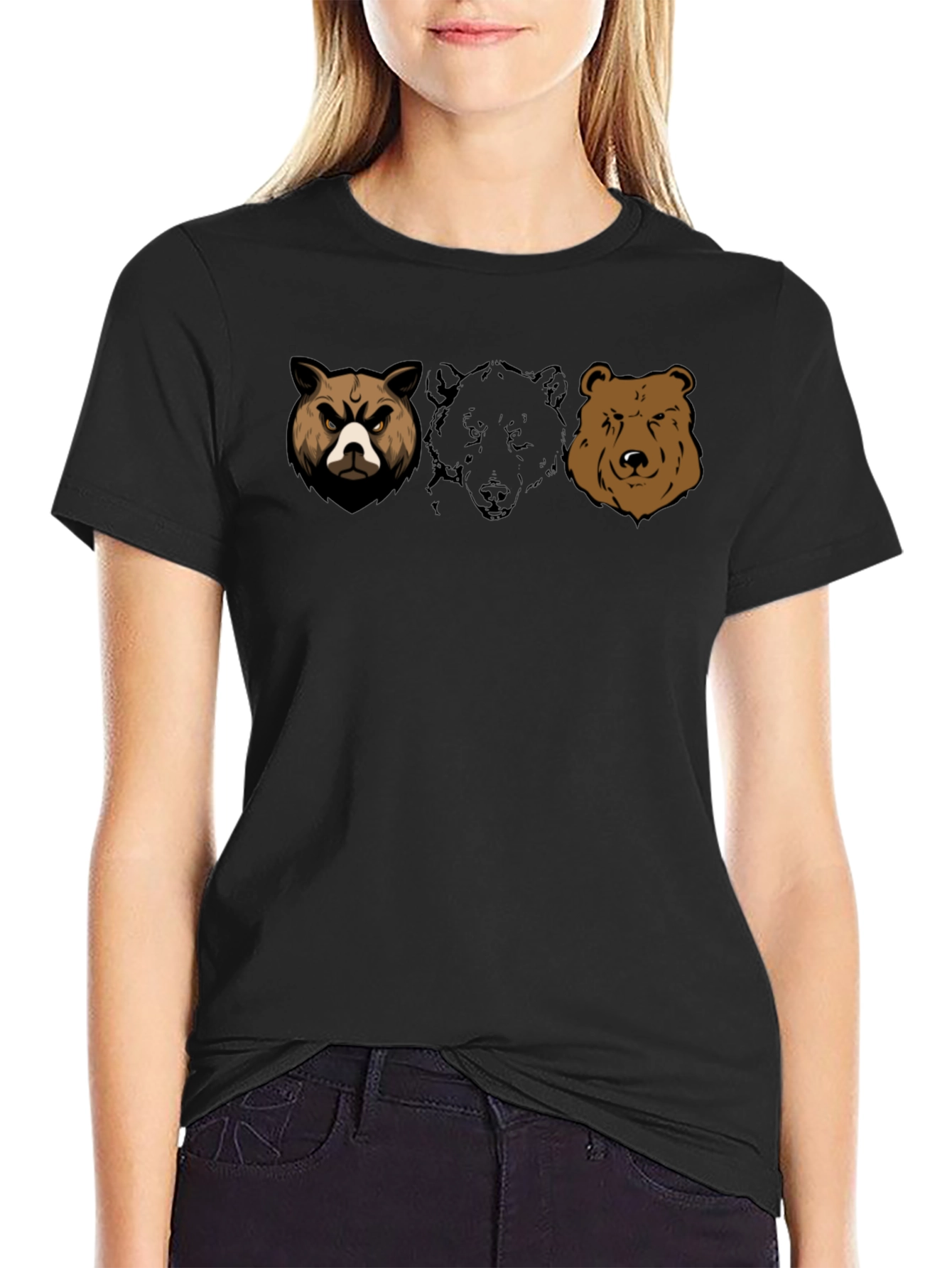 Black Bear Trio Graphic T-Shirt - Black Cotton Tee view 2