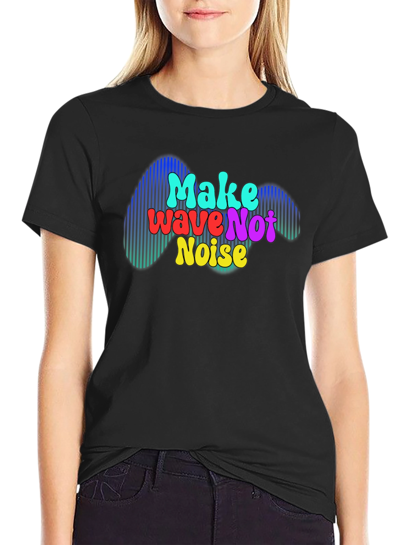 Black Make Wave Not Noise Graphic T-Shirt view 2