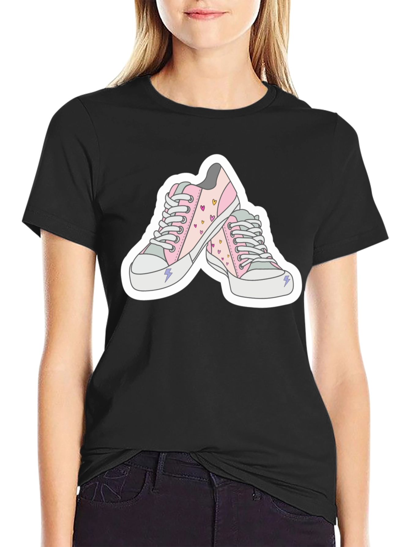 Black Sneaker Tee - Pink Heart Sneakers view 2