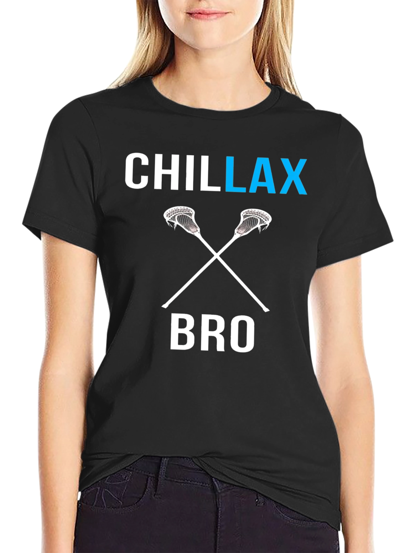 Black Chillax Bro Lacrosse Graphic T-Shirt view 2