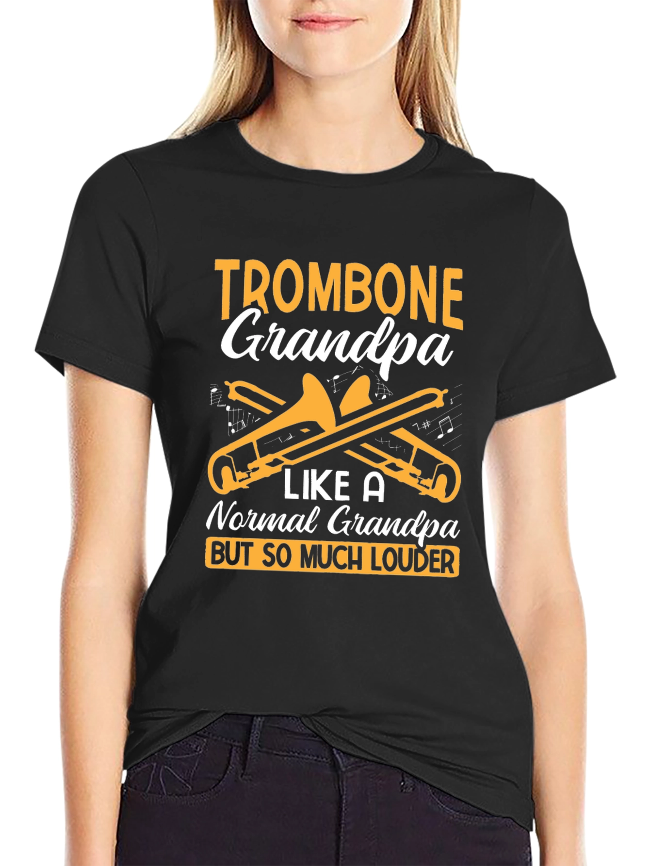 Black Trombone Grandpa T-Shirt - Loud & Proud Musician view 2