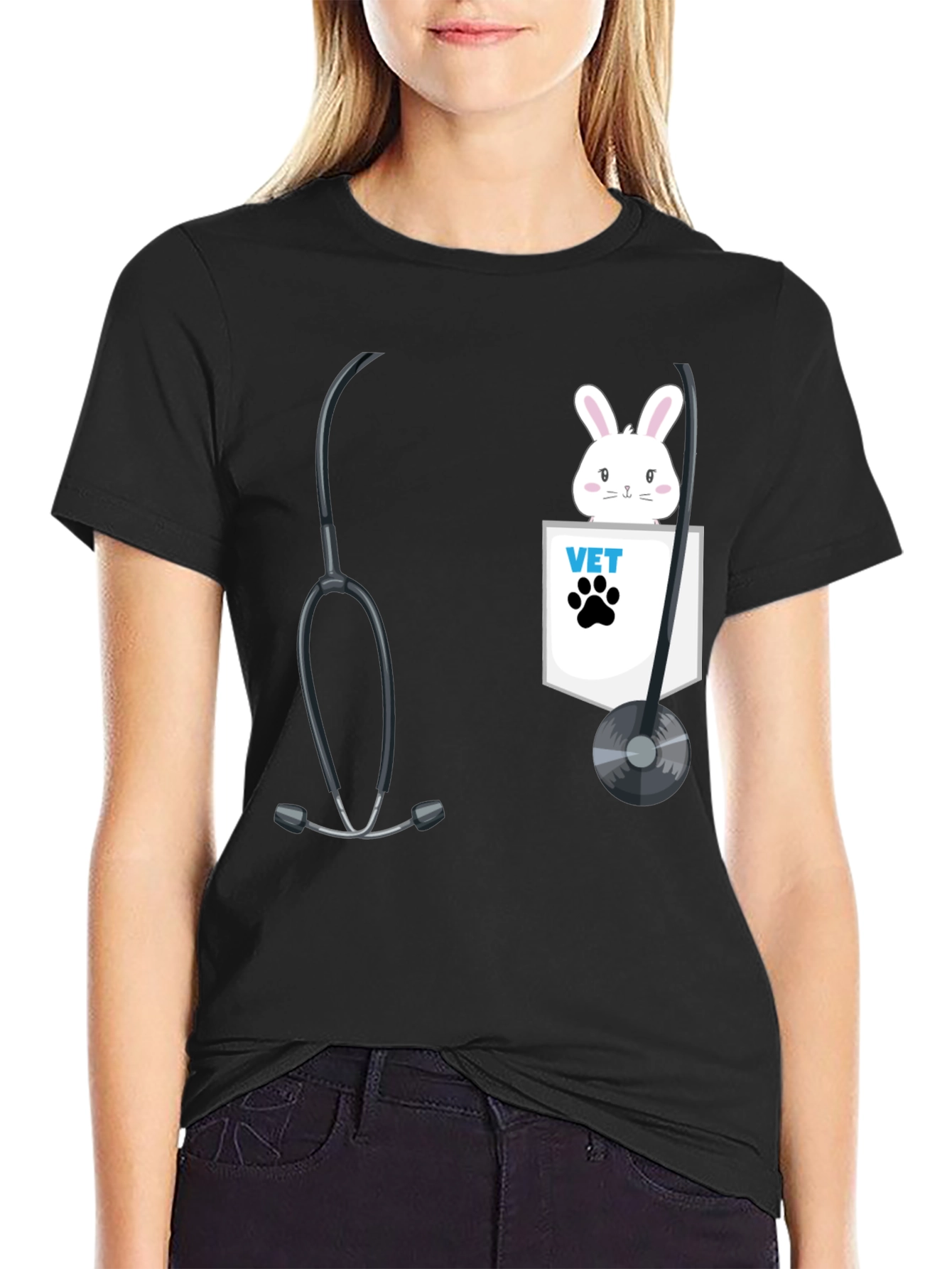 Black Vet Bunny Pocket T-Shirt view 2