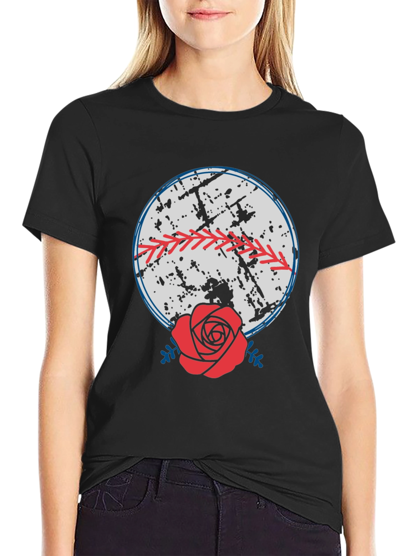 Black Baseball & Rose Graphic Tee - Stylish Comfort view 2