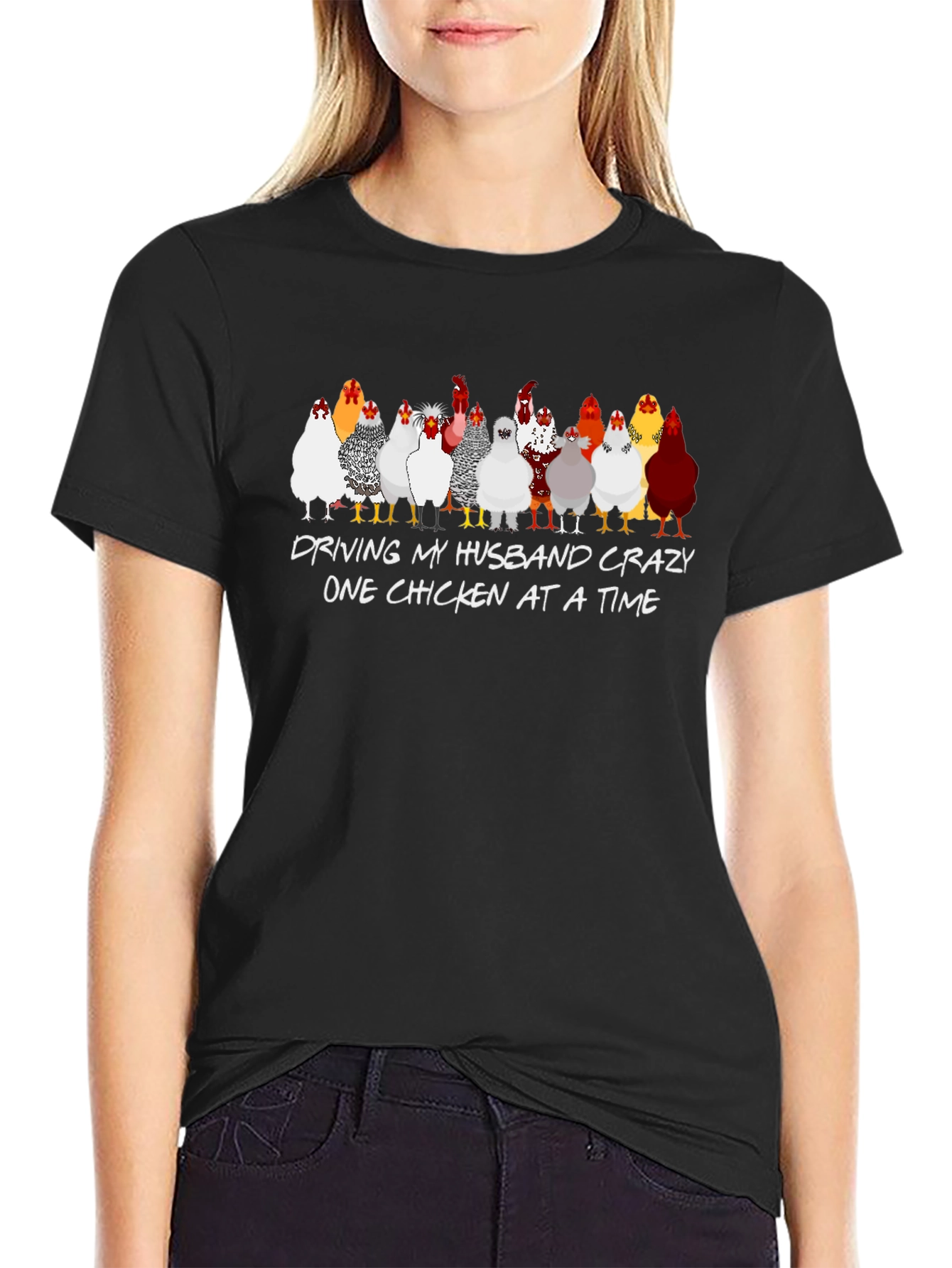 Black Crazy Chicken Lady T-Shirt view 2