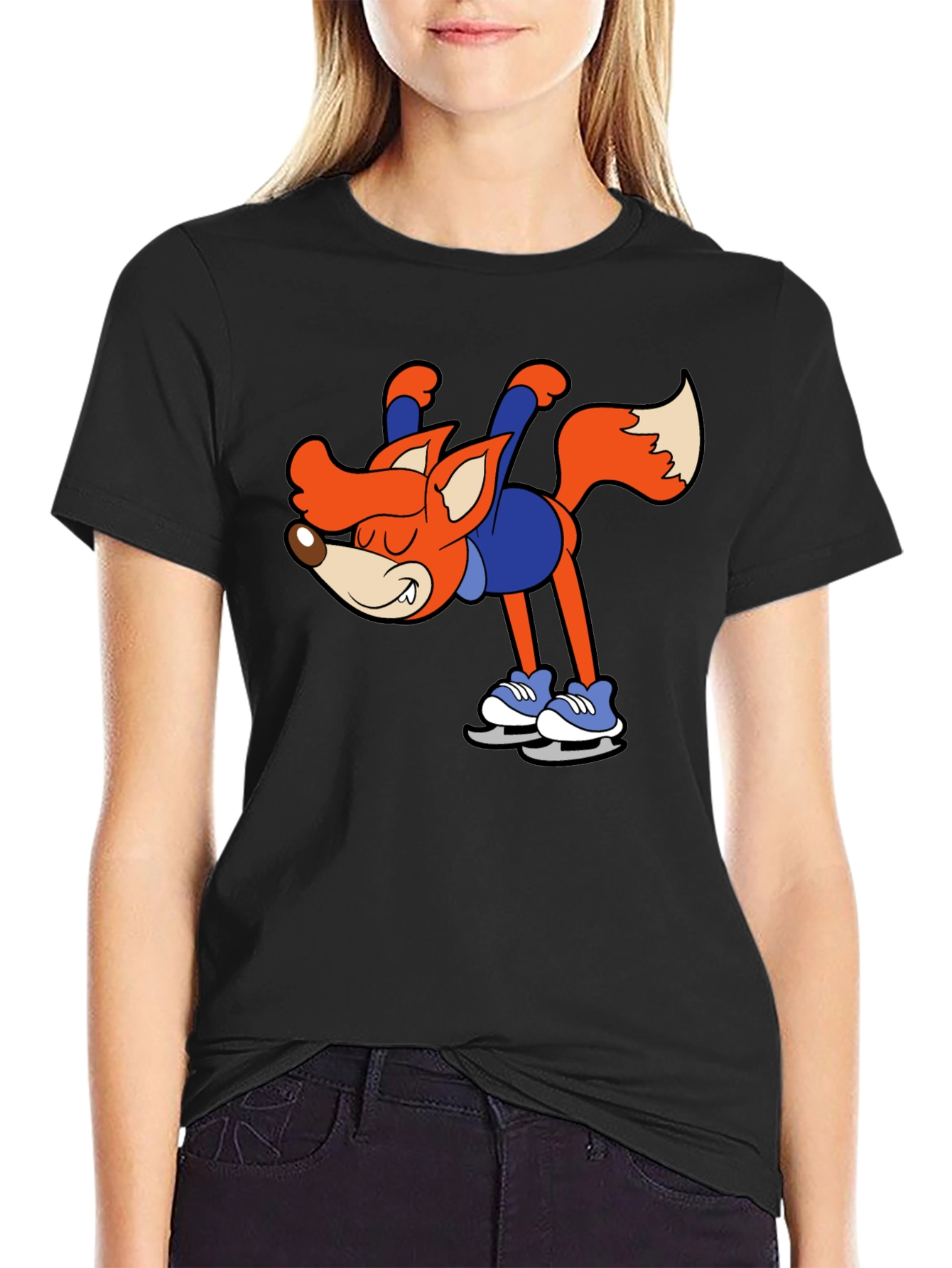 Black Skating Fox Graphic T-Shirt view 2