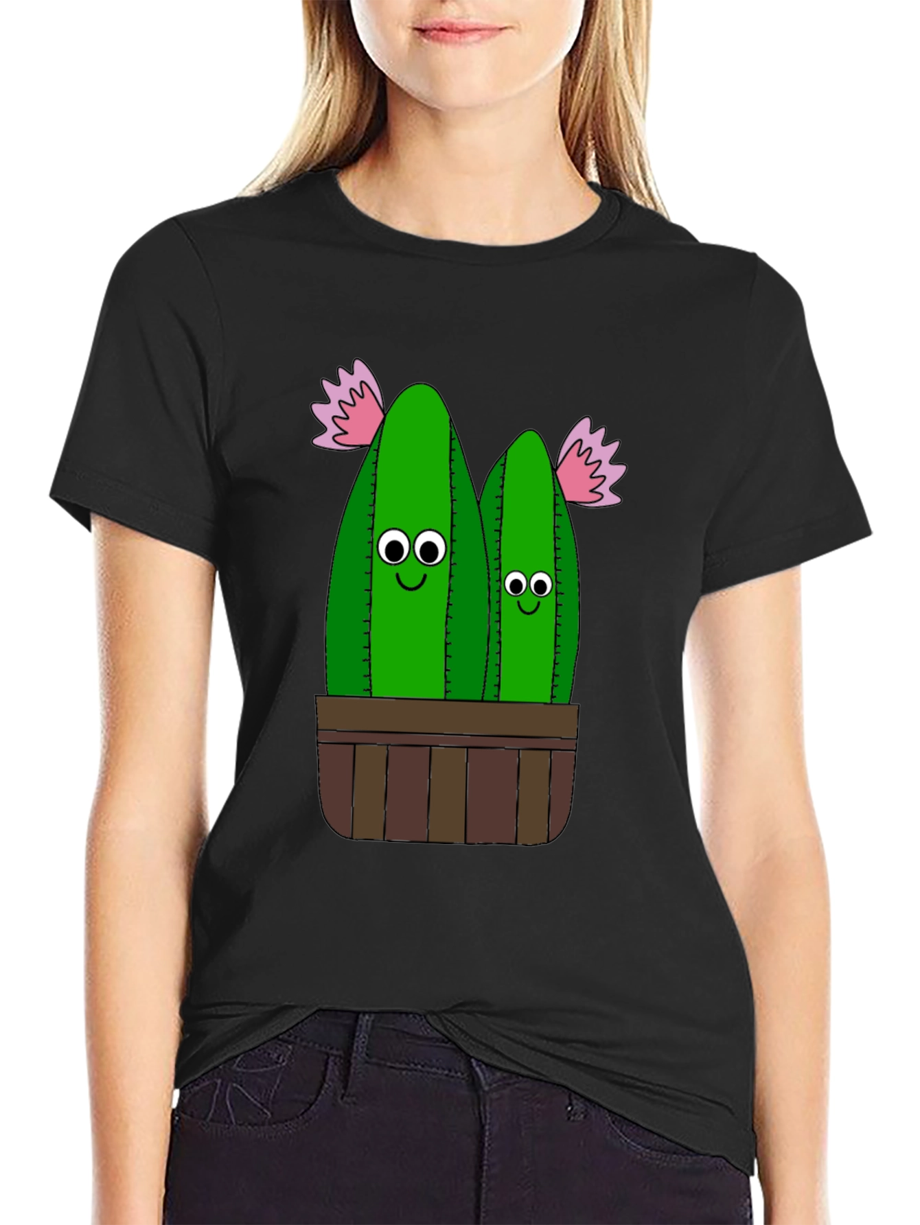 Black Funny Cactus Plant Graphic T-Shirt view 2