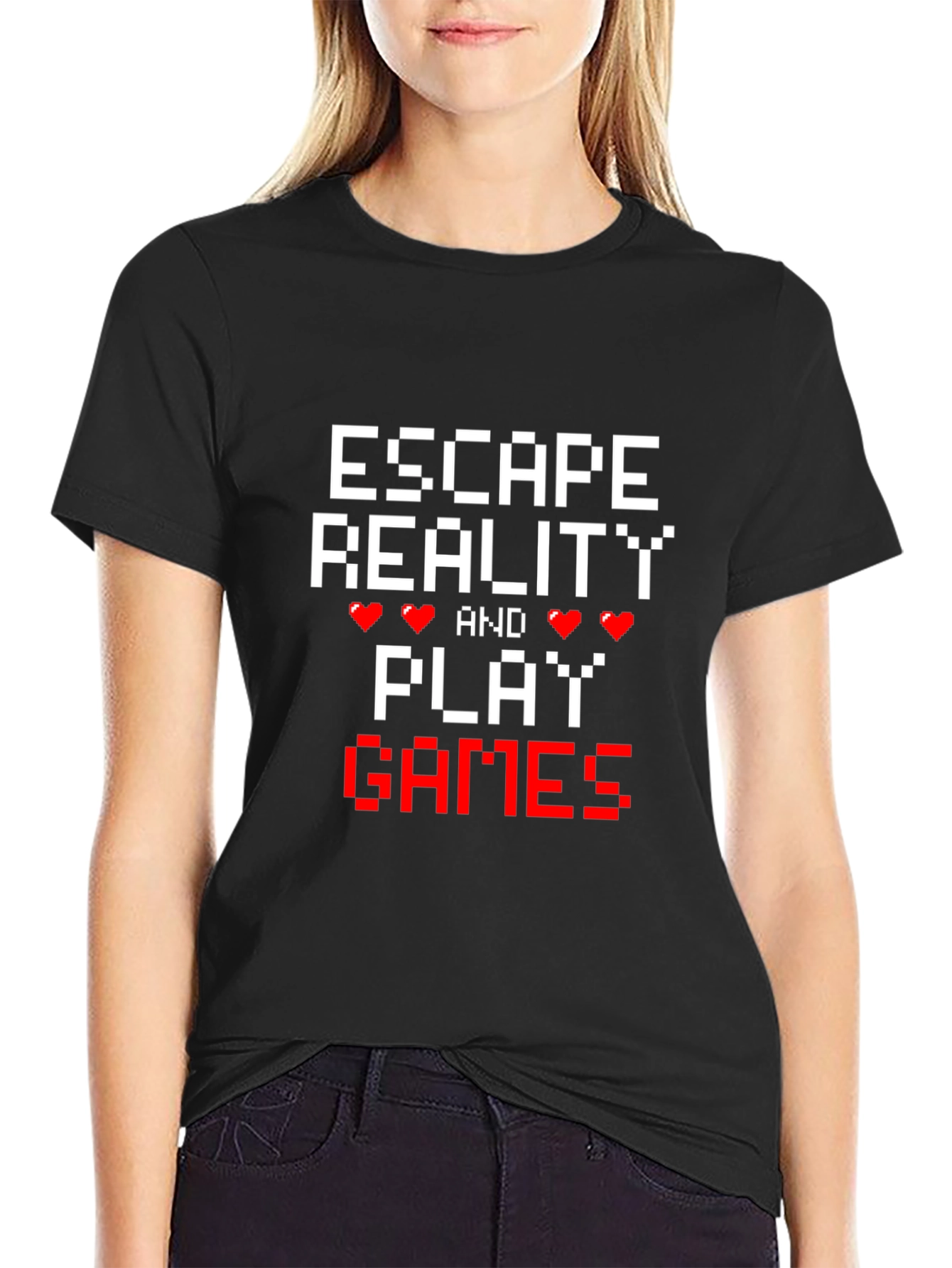Black Escape Reality T-Shirt - Gamer Pixel Graphic Tee view 2